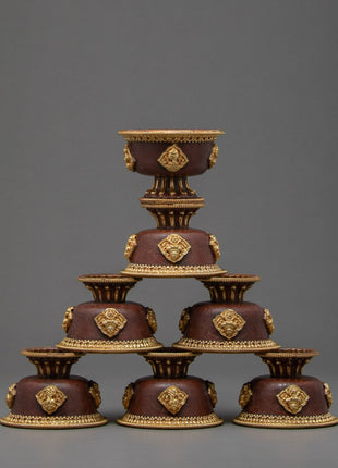 Tibetan Tings Set | Finely Handcarved Water Offering Bowls