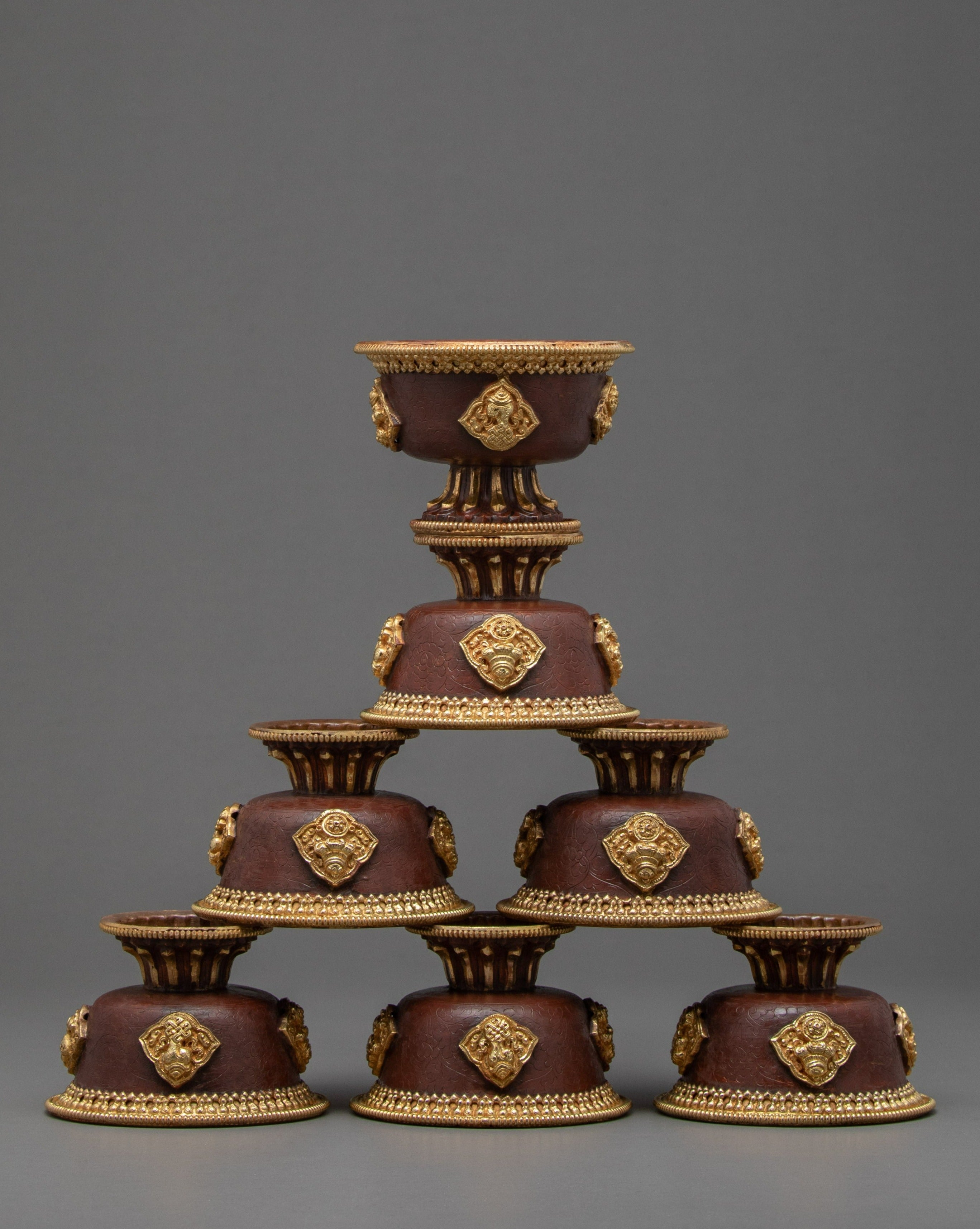 Tibetan Tings Set | Finely Handcarved Water Offering Bowls