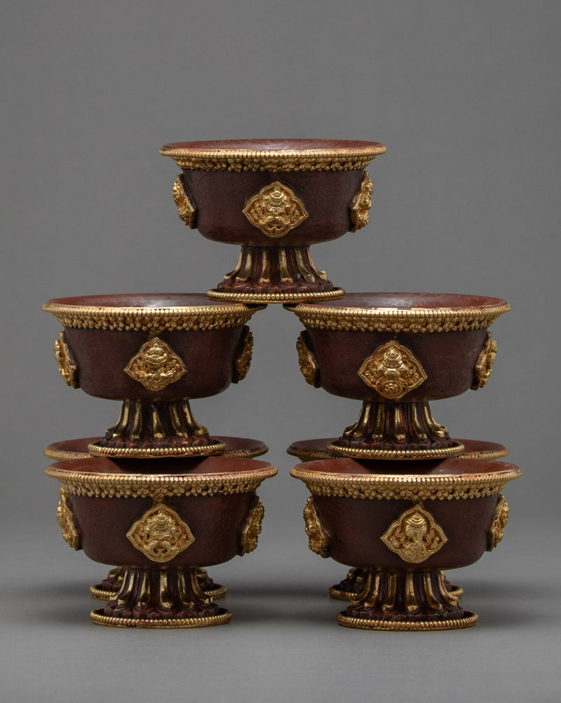 Tibetan Tings Set | Finely Handcarved Water Offering Bowls