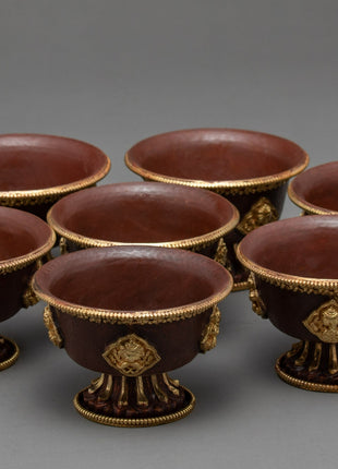Tibetan Tings Set | Finely Handcarved Water Offering Bowls