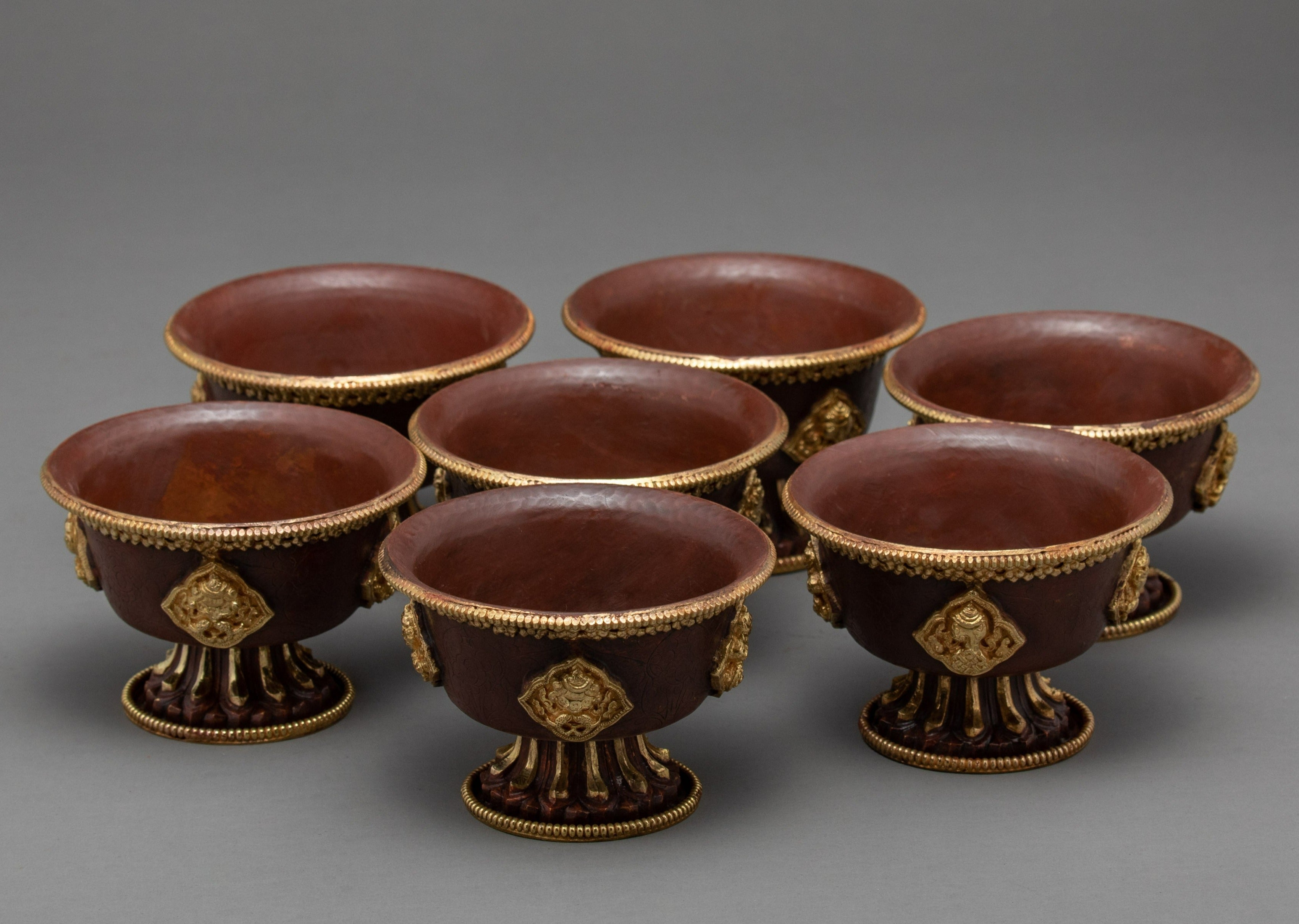 Tibetan Tings Set | Finely Handcarved Water Offering Bowls