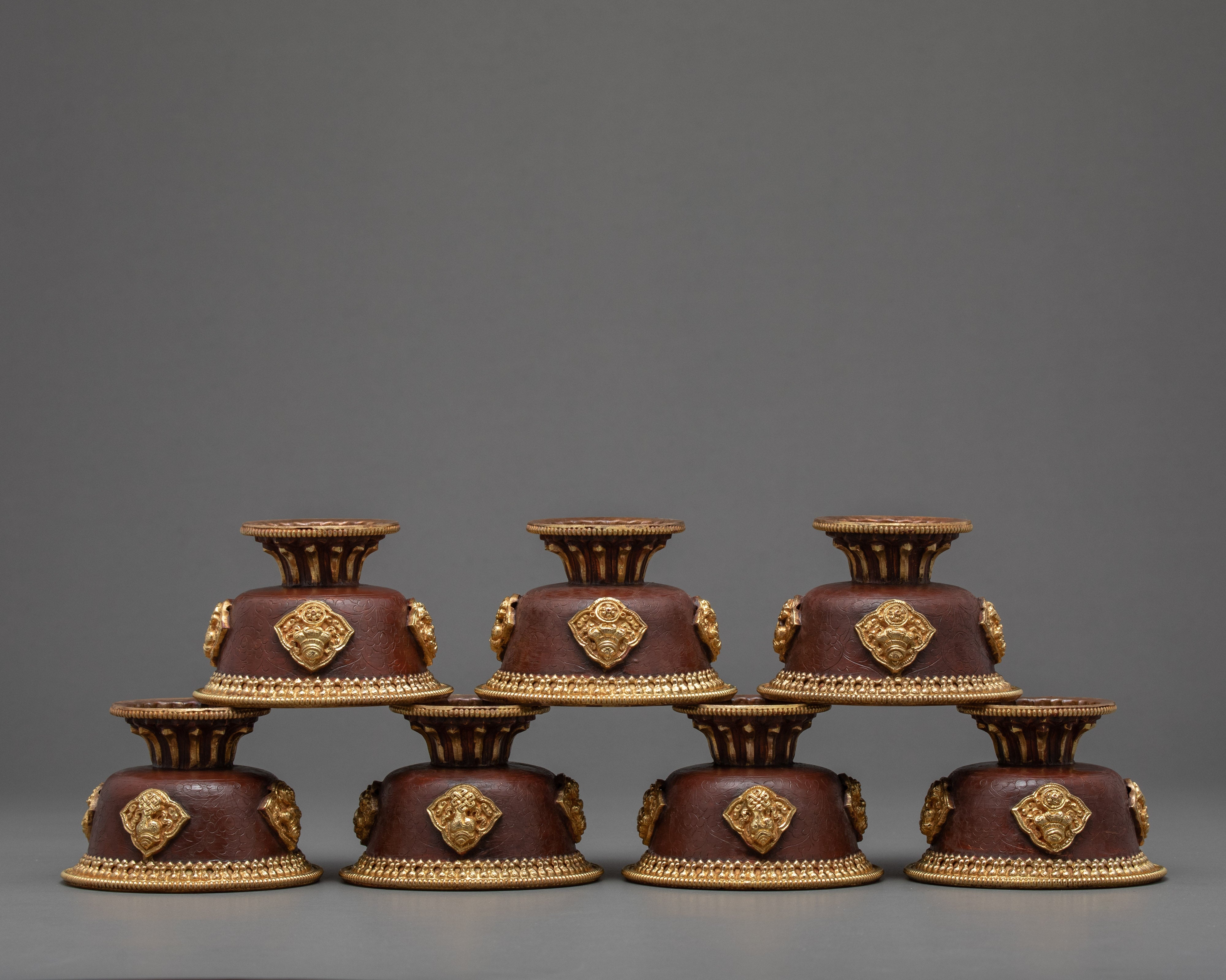 Tibetan Tings Set | Finely Handcarved Water Offering Bowls