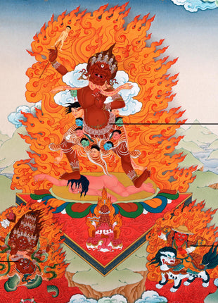 Digital Print On Cotton Canvas For Ekajati Mantra Practice | Ekajati With others Dorje Legpa & Rahula Thangka Print