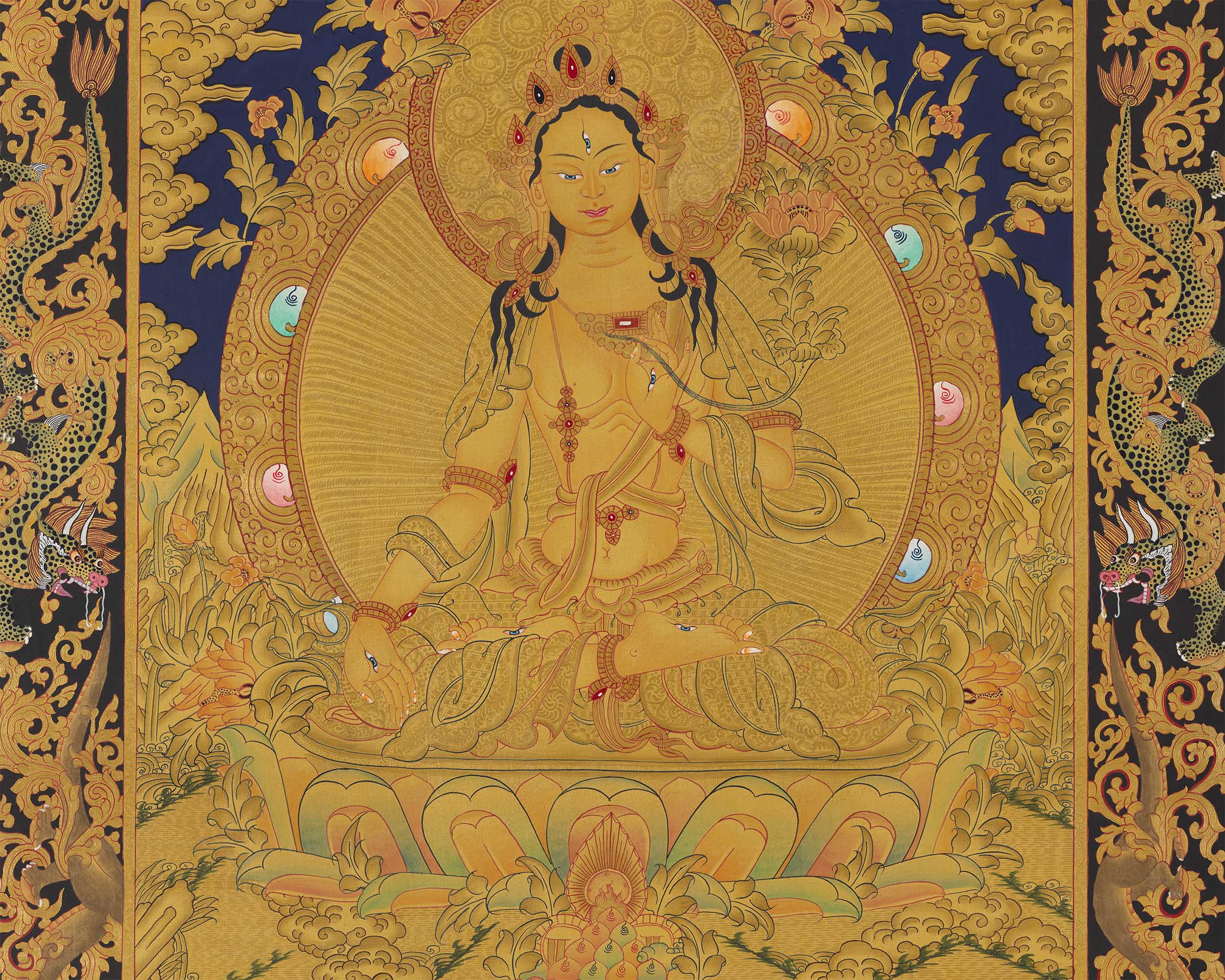 Gold Style White Tara | Traditional Tibetan Thangka | Wall Decors