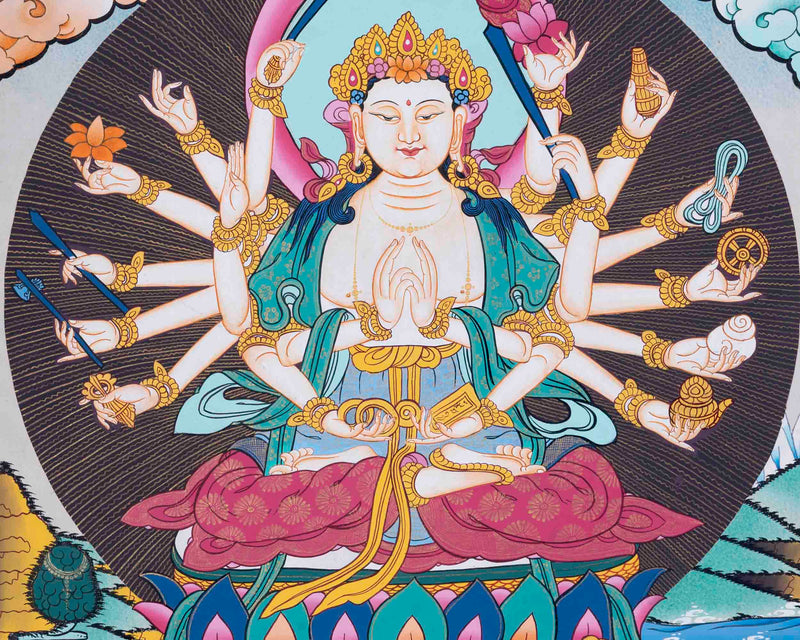 18 Armed Cundi Bodhisattva Thangka | Spiritual Art