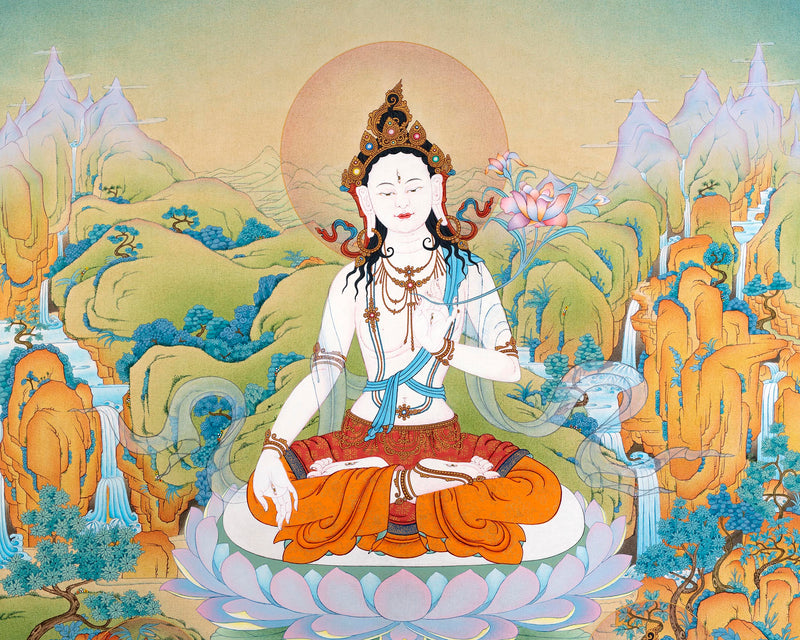 White Tara Thangka | Namgyalma | Amitayus | Long Life Bodhisattva
