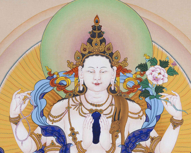 Tibetan Canvas Print For Chenrezig Mantra Practice | Four-Armed Avalokitesvara Giclee Print