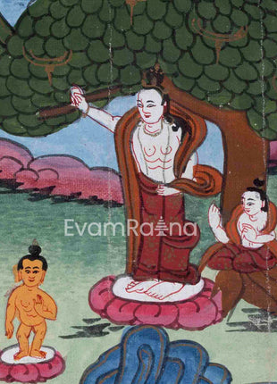 Vintage Thangka of Queen Maya Devi Giving Birth | Thangka Painting