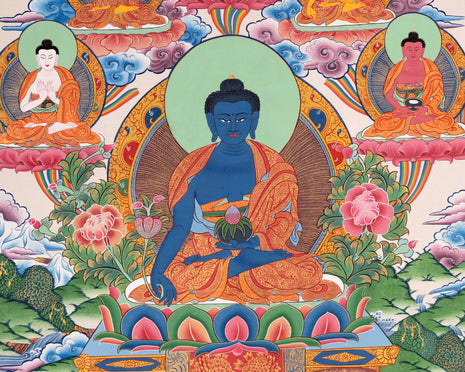 Medicine Buddha Thangka | Tibetan Healing Blue Buddha