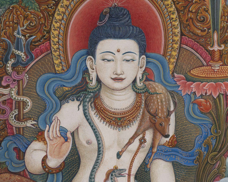 Simhanada Avalokiteshvara Seated On A Roaring Lion Print | Himalayan Art For Healing Practice