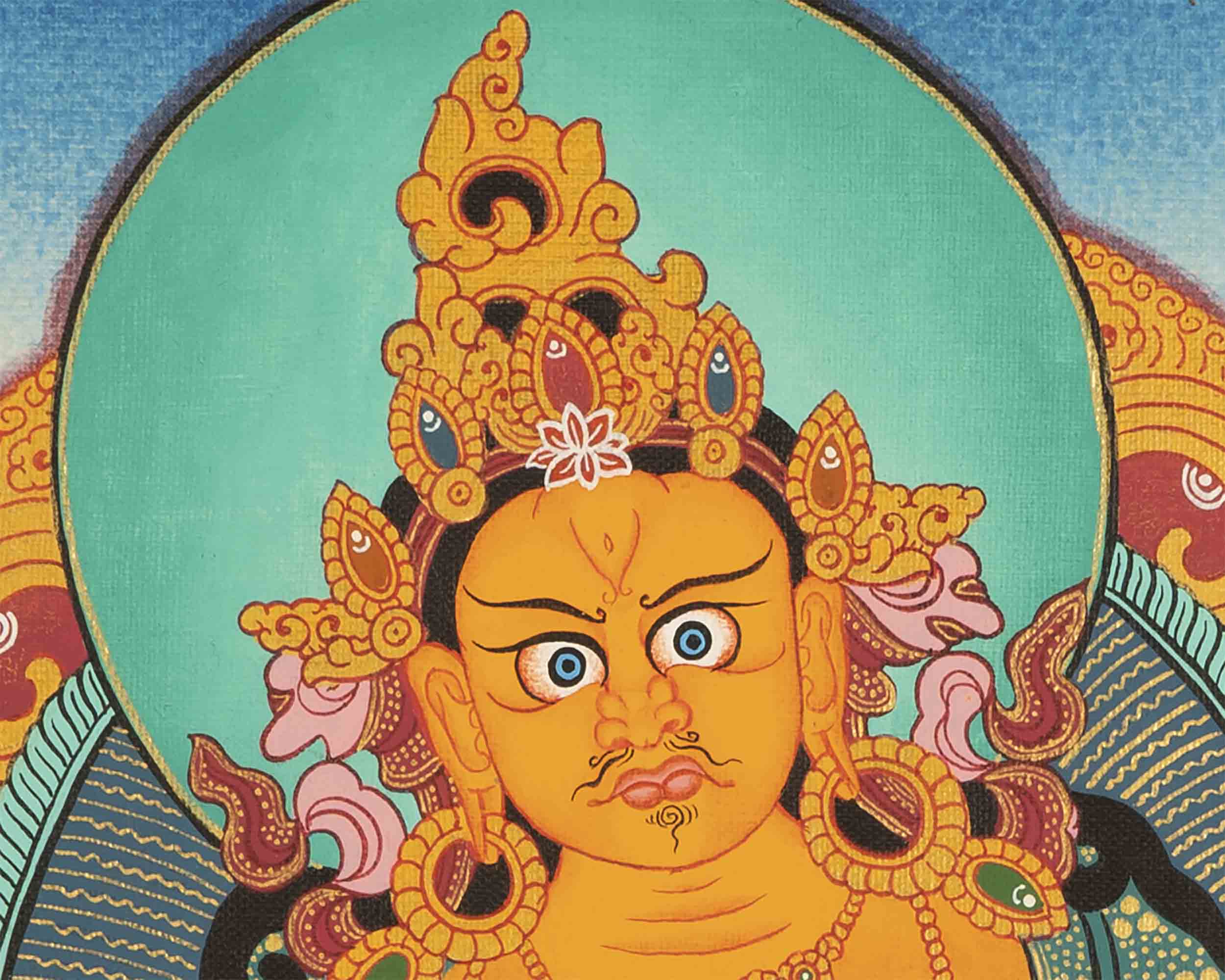 Handpainted Dzambala Kubera | Religious Thangka Art | Wall Decors