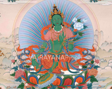 Traditionally Crafted Thangka Print For 21 Tara Praise | Tibetan Thangka Print For Mindfuless | Tibetan Buddhism Art