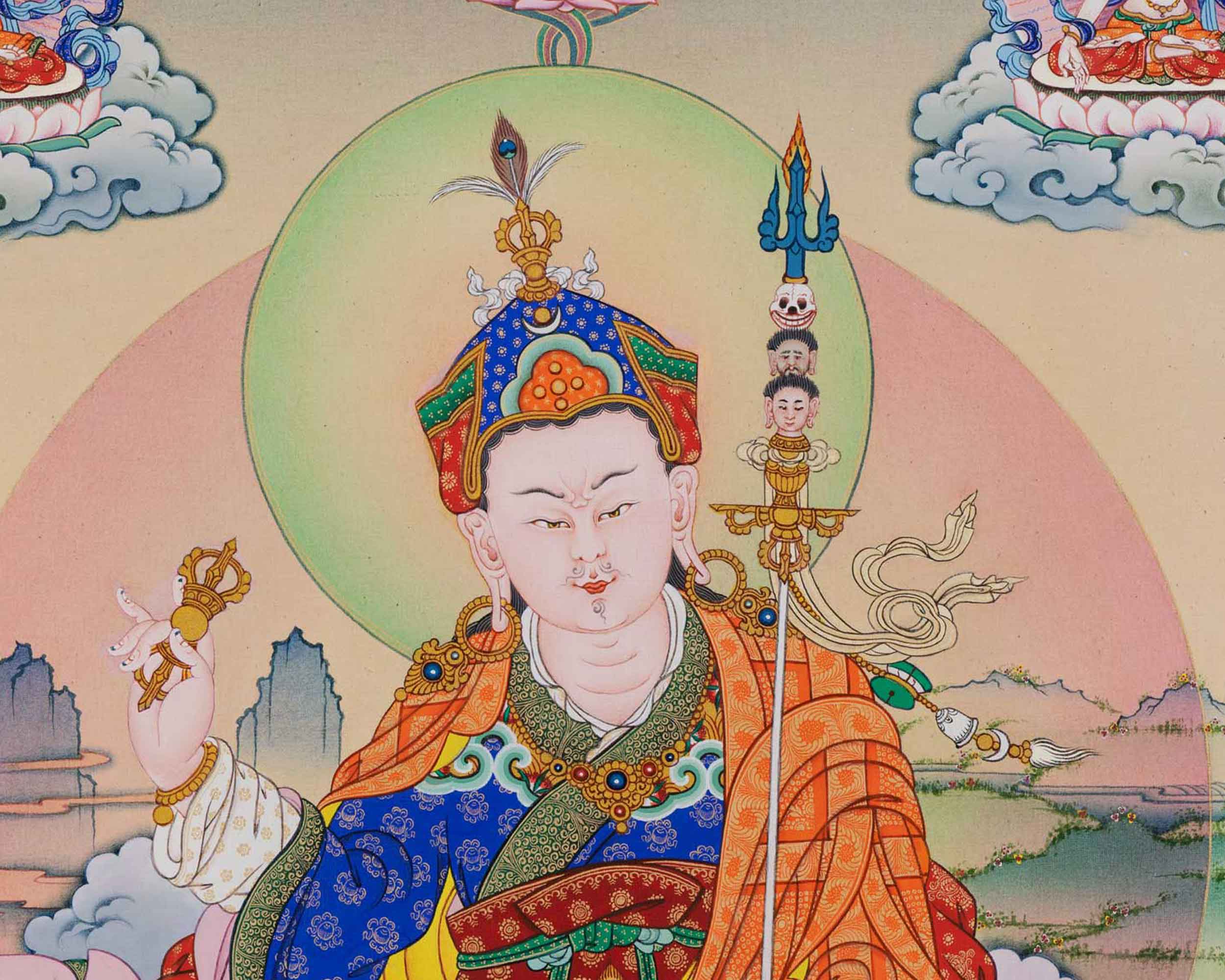 Traditional Guru Rinpoche Empowerment Thangka Print | Master Padmasambhava Canvas Print For Living Room Decor