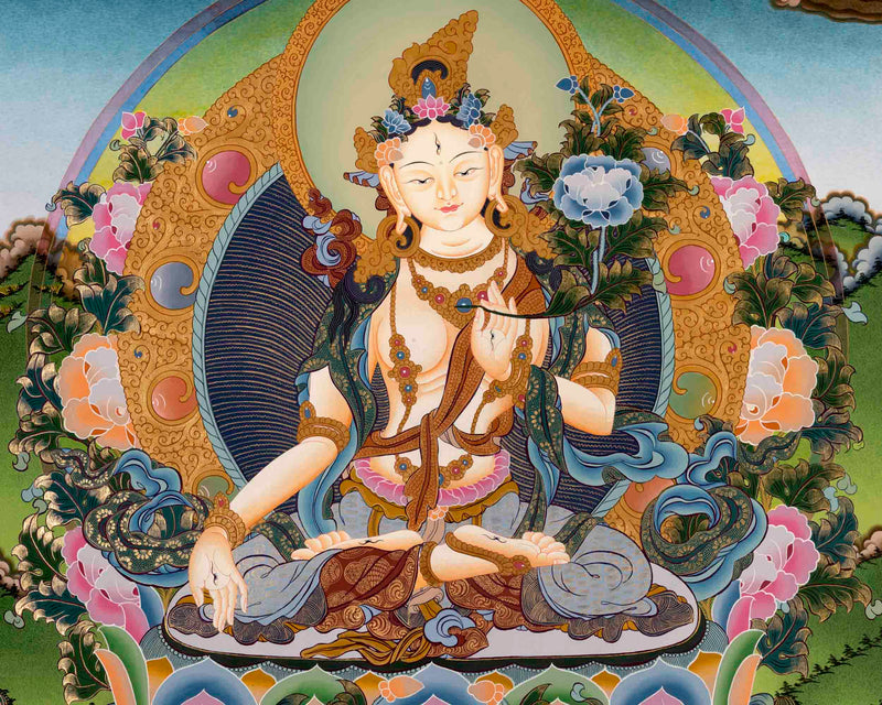 White Tara Art | Traditional Tibetan Thangka | Wall Decors