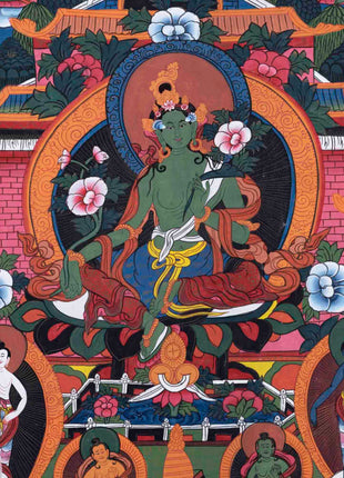 Green Tara Thangka | Religious Buddhist Painting | Wall Decors