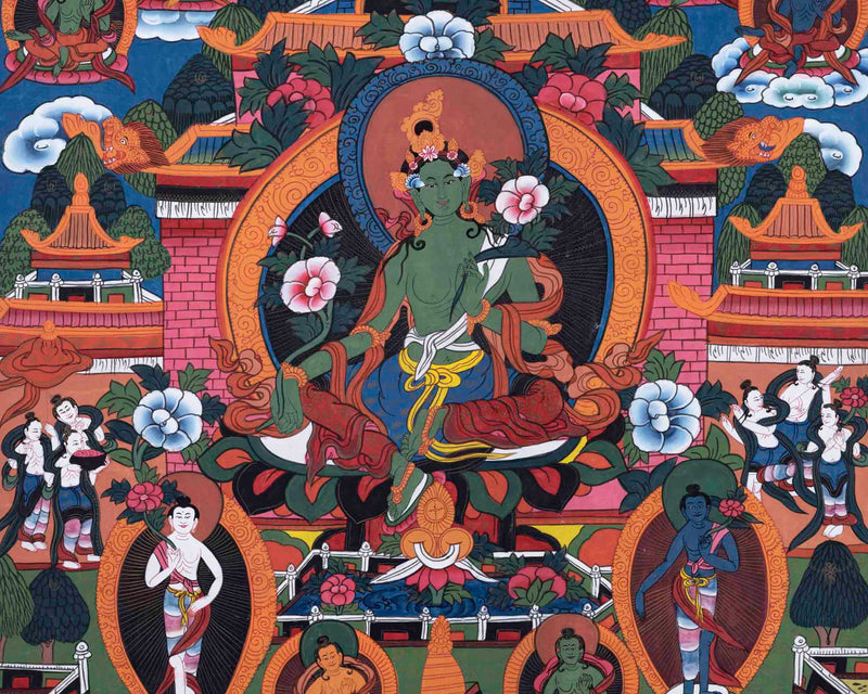 Green Tara Thangka | Religious Buddhist Painting | Wall Decors