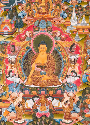 Buddha life Story | Vintage Original Hand-Painted Thangka