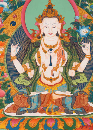 Handpainted Avalokitesvara Thangka | Chengrezig Thangka