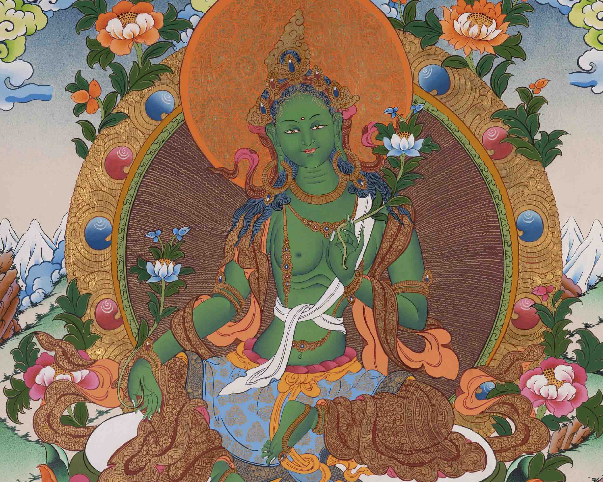 Green Tara | Traditional Buddhist Thangka | Wall Decors