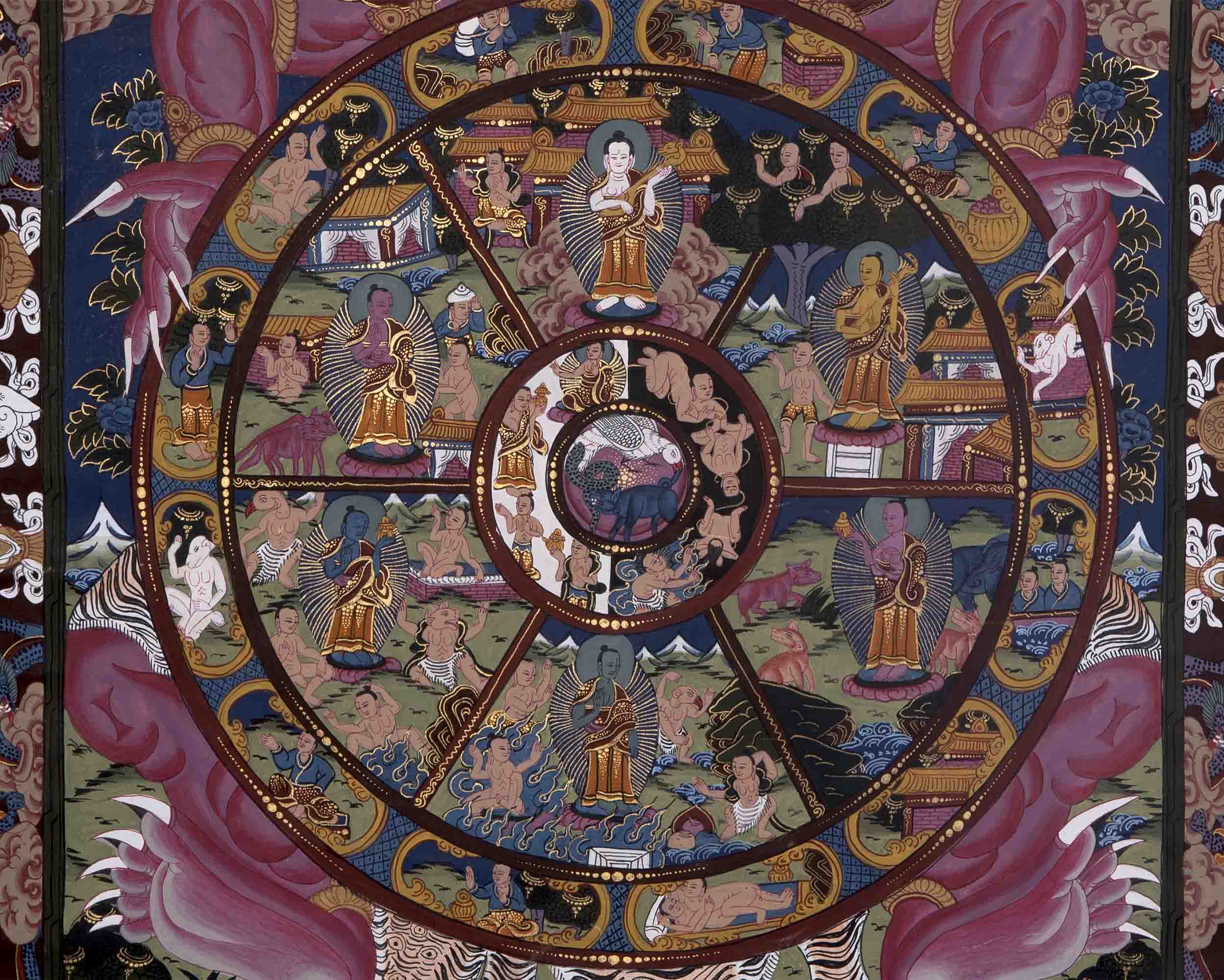Brocade Mounted Wheel Of Life | Traditional Artwork | Wall Decors