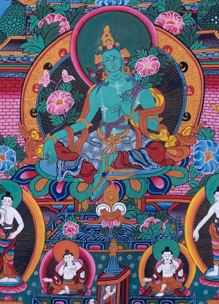 Old Green Tara Thangka | Traditional Handpainted Artwork | Wall Decors