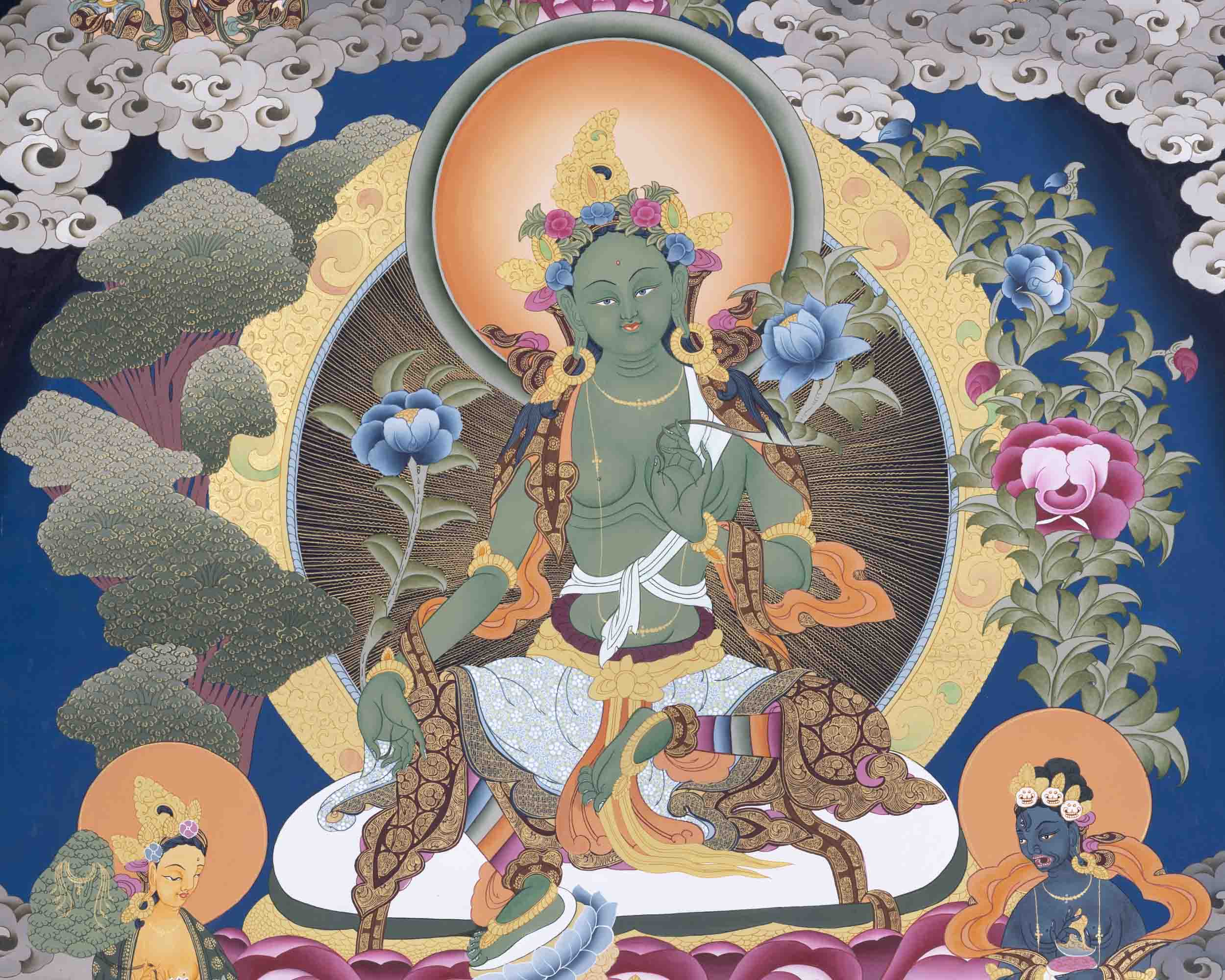 Traditoinal Green Tara Thangka | Tibetan Paint