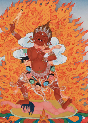 Digital Print On Cotton Canvas For Ekajati Mantra Practice | Ekajati With others Dorje Legpa & Rahula Thangka Print