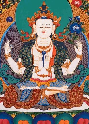 Bodhisattva Avalokiteshvara Chenresig | Tibetan Thangka | Wall Decors
