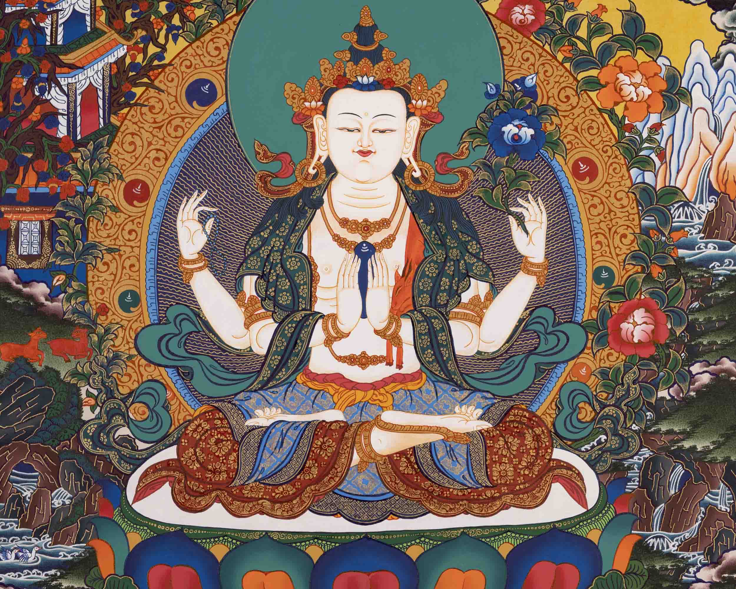 Bodhisattva Avalokiteshvara Chenresig | Tibetan Thangka | Wall Decors
