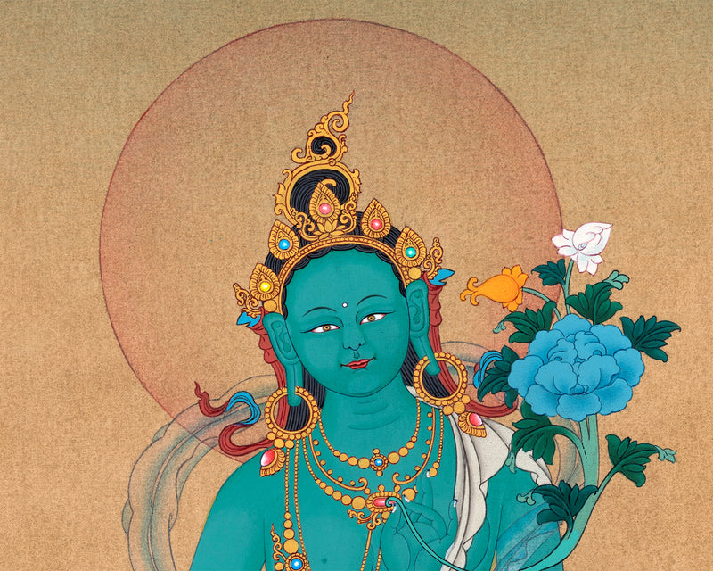 Green Tara Thangka, Traditional Karma Gadri Thangka