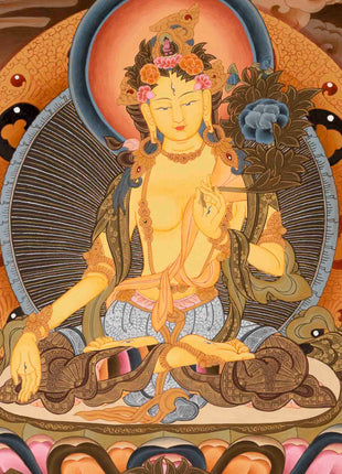 White Tara Thangka | Buddhist Artwork | Wall Hanging Decors