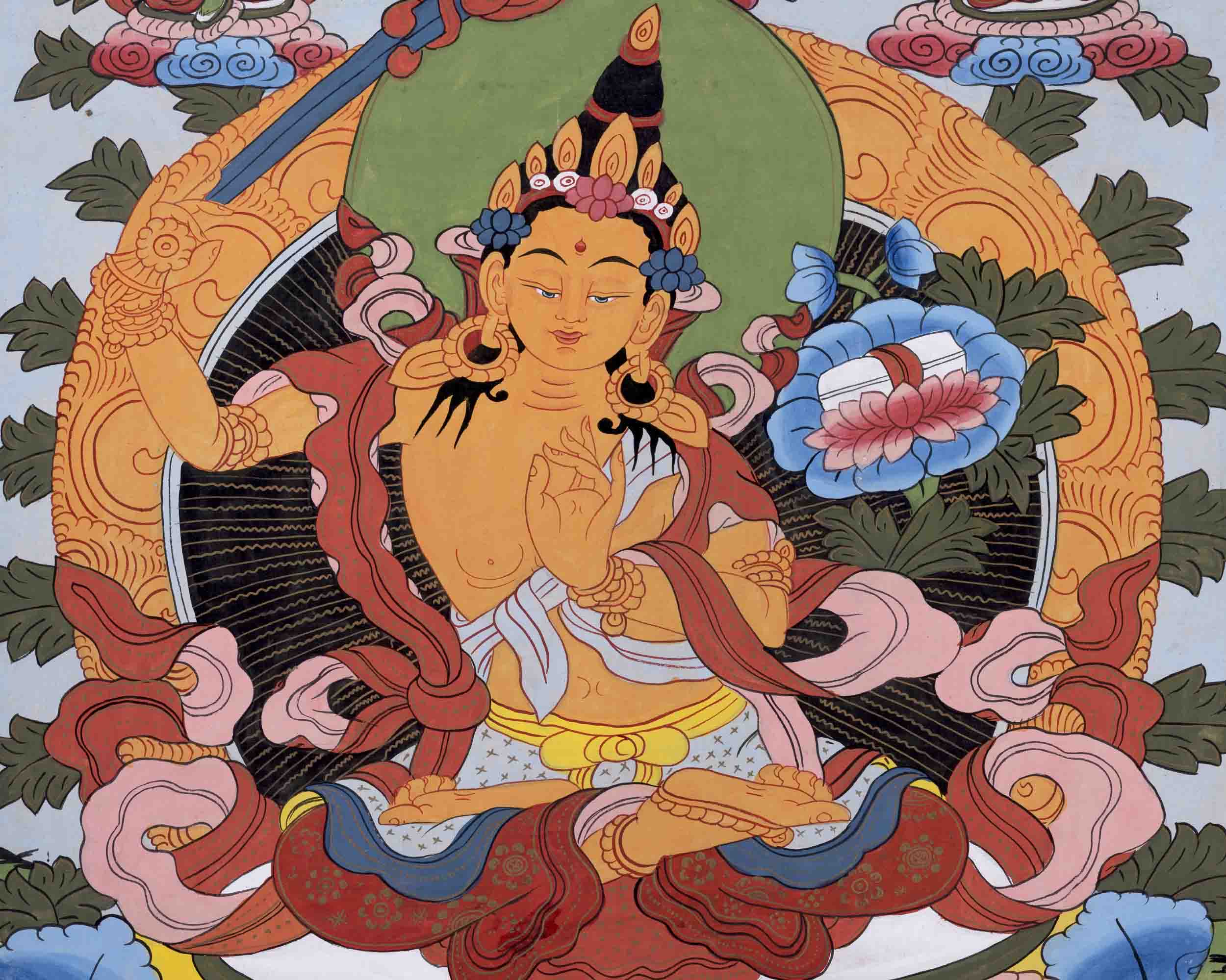 Vintage Manjushree Thangka | Traditional Tibetan Artwork | Wall Decors
