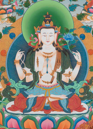 Avalokitesvara Chengrezig Thangka | Traditional Buddhist Paint | Wall Decors