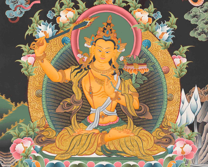 Manjushree Thangka Painting | Bodhisattva Of Wisdom | Religious Decors