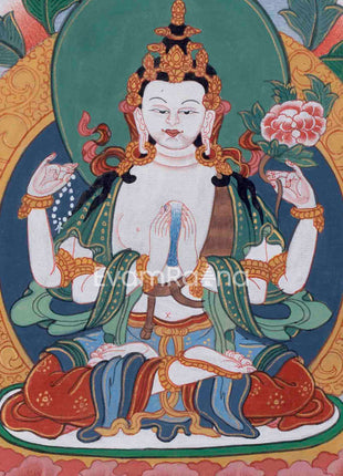 Traditional Hand Painted Chenrezig Thangka Painting | Chenrezig Thangka