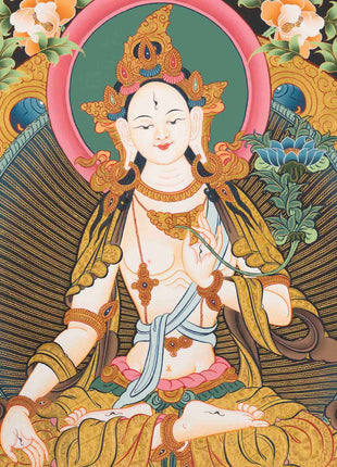 White Tara Thangka | Female Bodhisattva Art | Religious Wall Decors