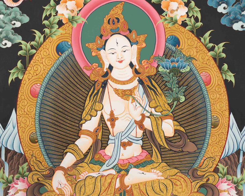 White Tara Thangka | Female Bodhisattva Art | Religious Wall Decors
