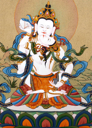Vajrasattva Yab Yum Thangka | 24K Gold Tibetan Art with Silk Brocade