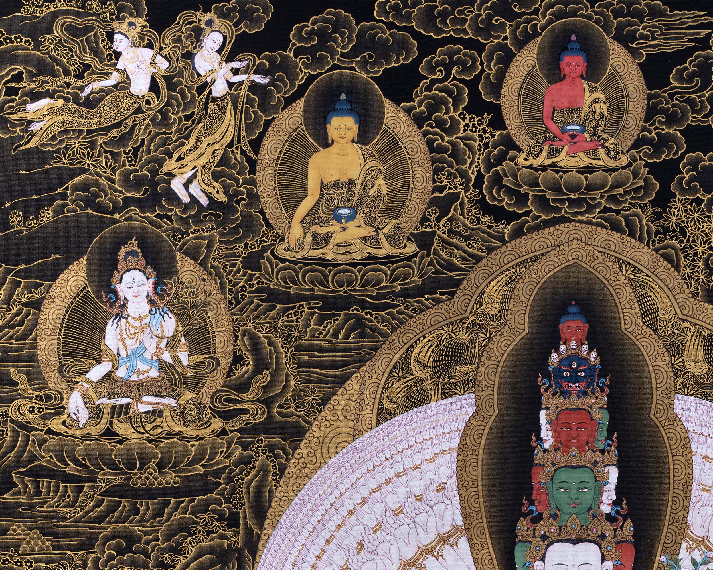 1000 armed Avalokiteshvara with Bodhisattva Thangka | Tibetan Art Prints