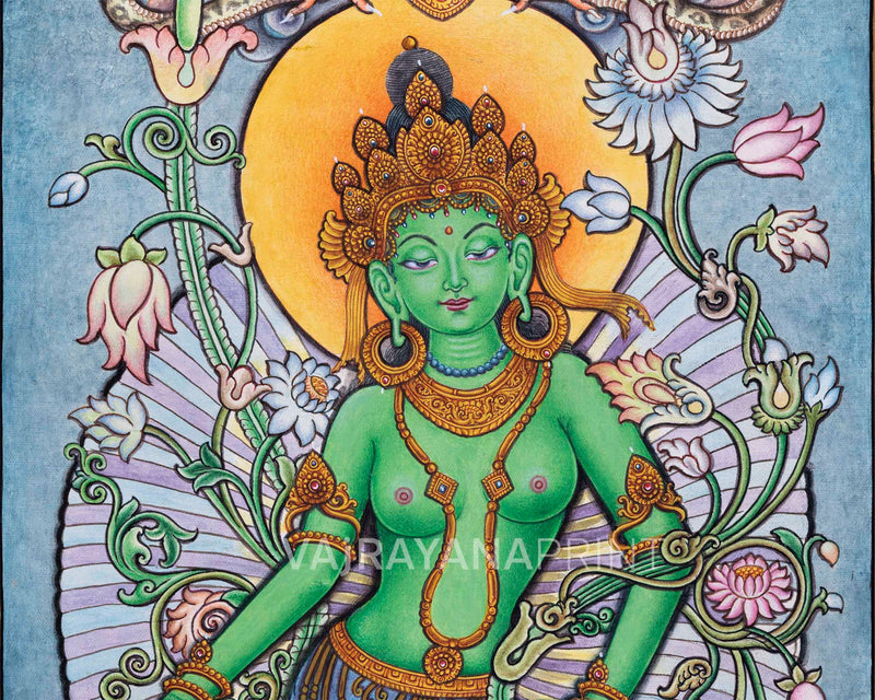 Captivating Newari Pauba Print Of Mother Green Tara Buddha | High Quality Canvas Art Print Of Tara
