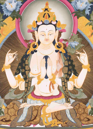 Chenresig Thangka | Avalokiteshvara | Handpainted Religious Art