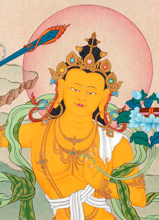 Manjushri, Bodhisattva Manjushree Thangka, Tibetan Buddhist Painting