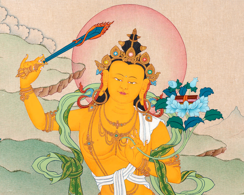 Manjushri, Bodhisattva Manjushree Thangka, Tibetan Buddhist Painting