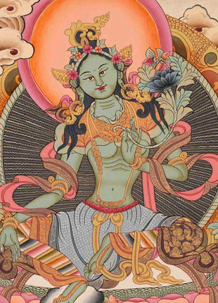 Green Tara Thangka Painting | Buddhist Gifts | Wall Decors