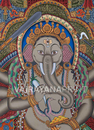 8 Armed Shree Ganesha Pauba Giclee Art Print | The Deity Of Remover Of Obstacles Print For Decoration