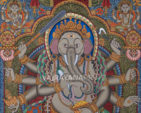 8 Armed Shree Ganesha Pauba Giclee Art Print | The Deity Of Remover Of Obstacles Print For Decoration