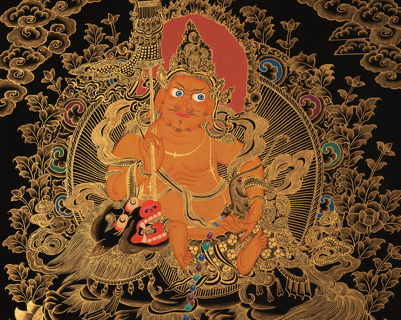 Gold Dzambala Thangka | Tibetan Buddhist Wall Decoration