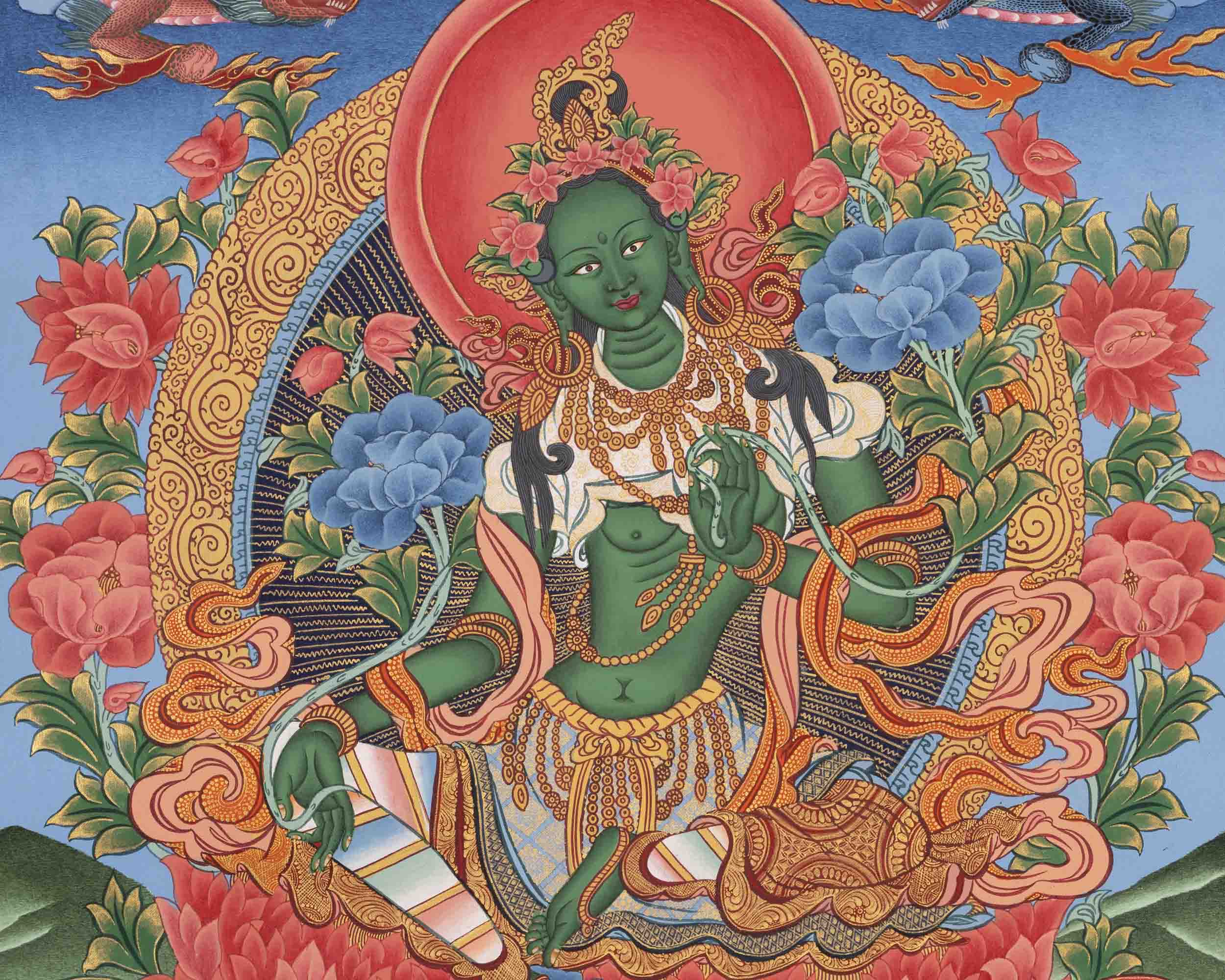 Goddess Green Tara | Religious Buddhist Artwork | Wall Decors