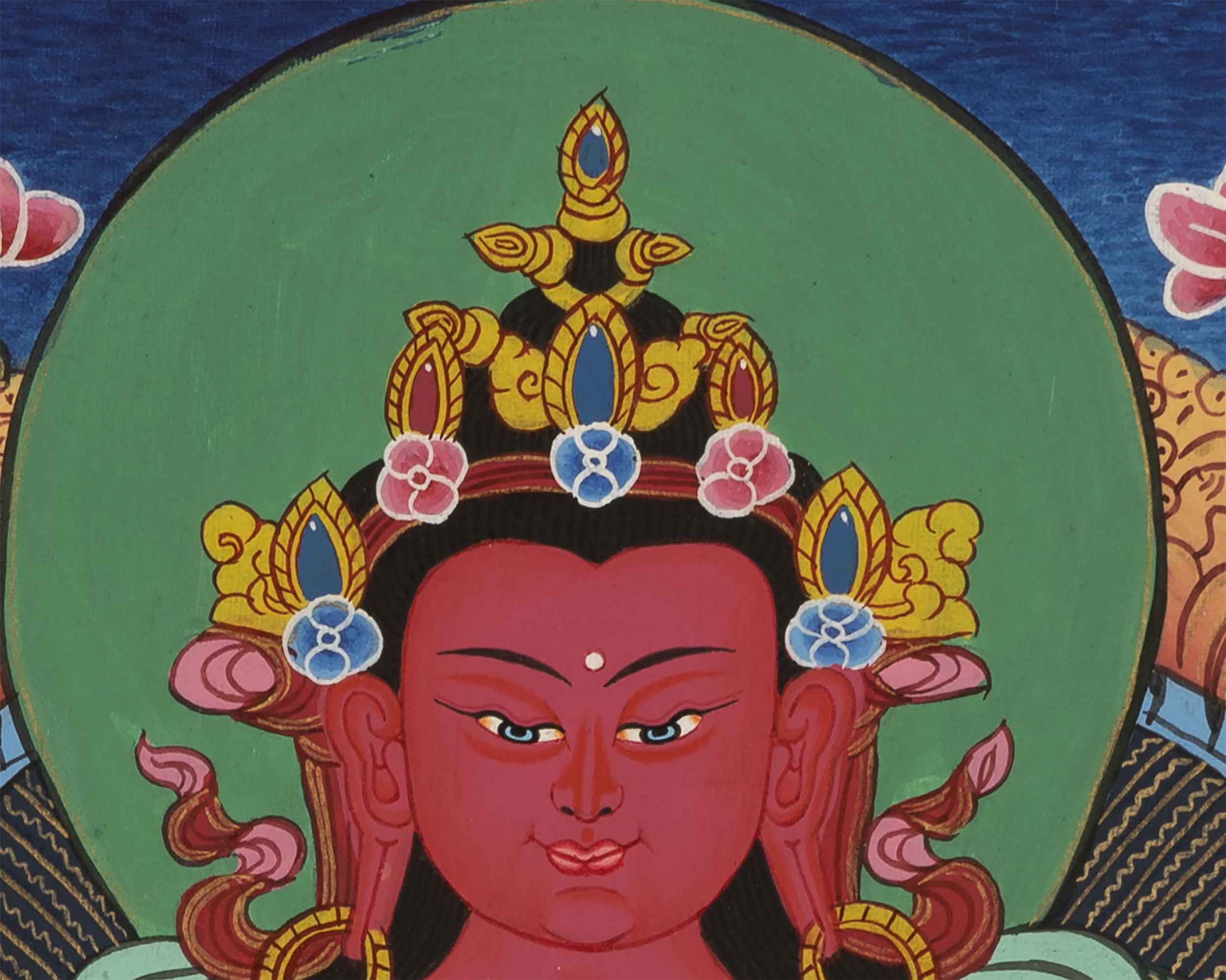Red Amitayus Buddha Thangka | Tibetan Wall Decoration