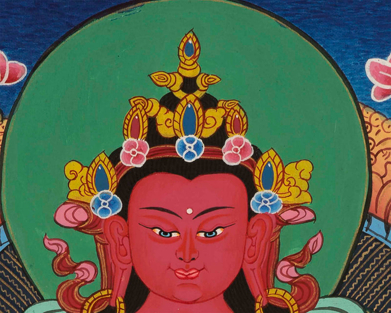 Red Amitayus Buddha Thangka | Tibetan Wall Decoration